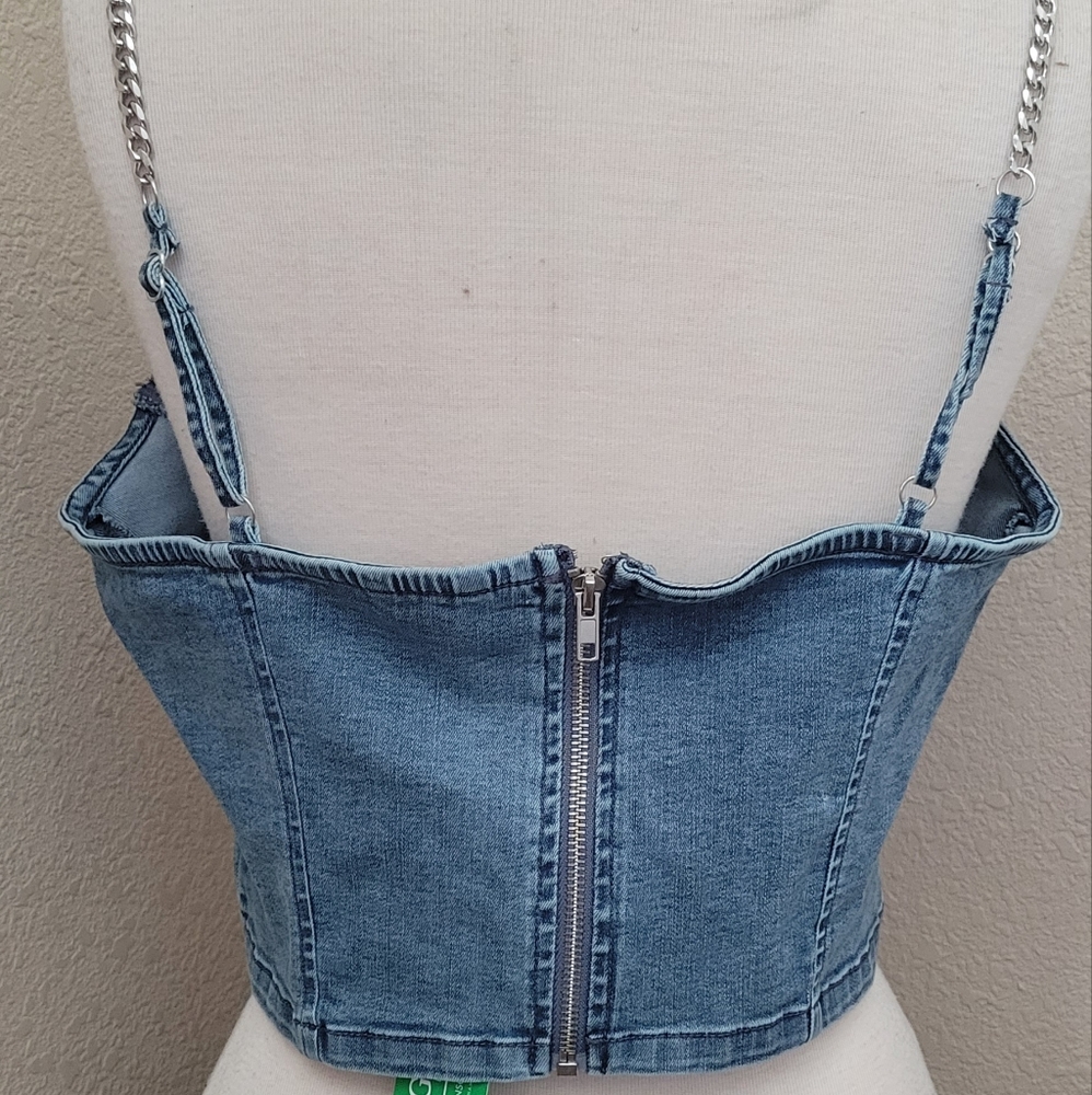 Guess Denim Bustier, L, Medium Wash - Picture 6 of 8